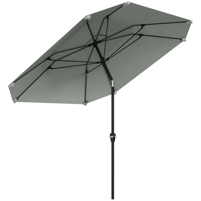 Ieftin Outsunny Umbrelă de soare de 2,3 m fără bază, Umbrelă de terasă ajustabilă cu manivelă, Poliester, Aluminiu, Fibră de sticlă, Gri închis