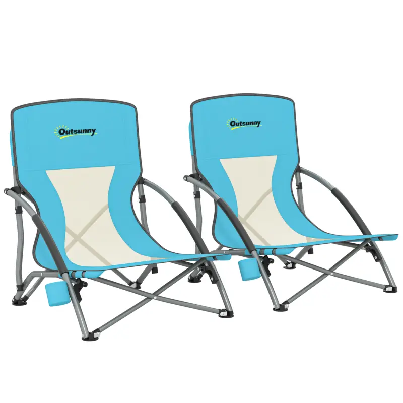 Outsunny Lot de 2 scaune de plajă pliabile scaune camping pliante ușoare sac de transport suport pentru pahar 58 x 55 x 62 cm albastru Nu rata