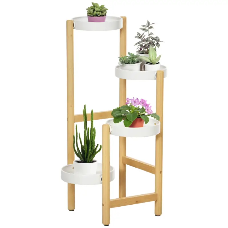 Cumpără acum Outsunny Suport pentru Plante cu 4 Rafturi din Bambus și Metal, 28x28x80 cm, Alb