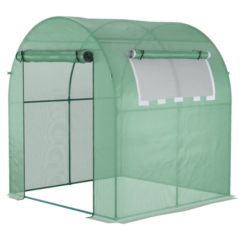 Outsunny Sera de gradina tip tunel cu ferestre si usi rulante, sera pentru plante cu invelis din PE, verde, 180x180x200cm Cumpără acum