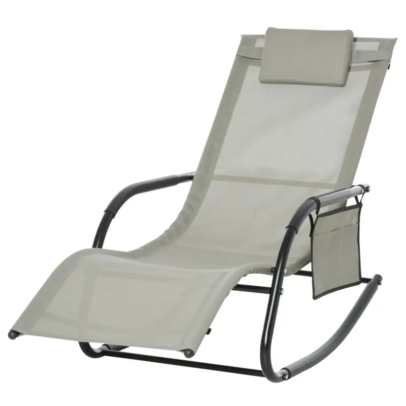 Outsunny Sezlong Balansoar de Gradina cu buzunar lateral si pernuta, in Metal 62L x 88L x 165Hcm Transport gratuit