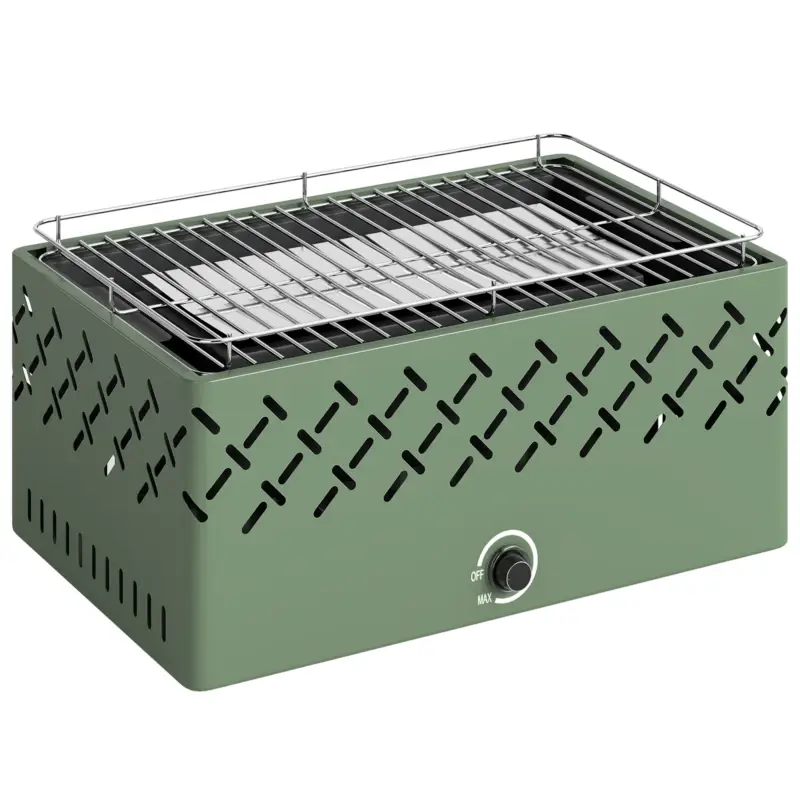 Outsunny Grătar Portabil pe Cărbune cu Ventilator Integrat pentru Exterior, Verde Deschis Cumpărături sigure