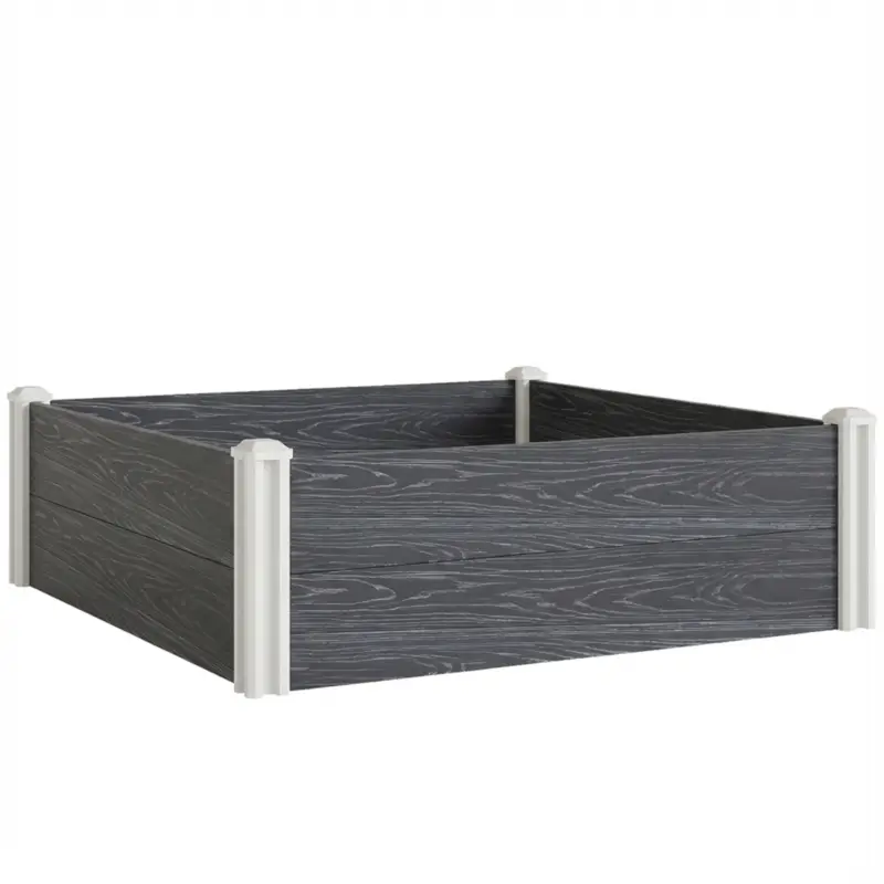 Outsunny Strat Înălțat pentru Grădină din Vinil, 102x102x33 cm, Kit Modular cu Picioare Îmbinabile și Bază Deschisă, Ghiveci pentru Culturi de Flori, Ierburi și Legume, Gri Închis Reducere de preț