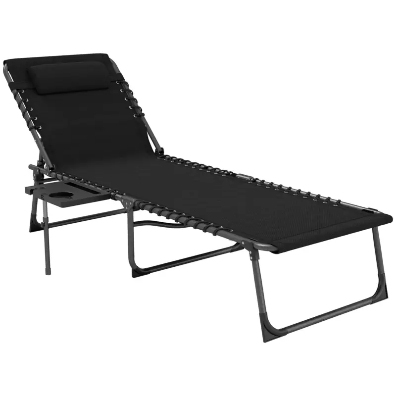 Ofertă de sezon Outsunny Șezlong Pliant cu Spătar Reglabil Tetieră Buzunar Lateral Tavă și Structură din Oțel 190x60x31 cm Negru