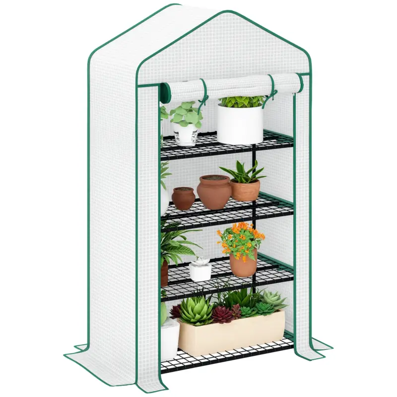Outsunny Seră de grădină balcon raft seră 4 nivele 90 x 49 x 160 cm oțel galvanizat folie PE de înaltă densitate alb Preț redus