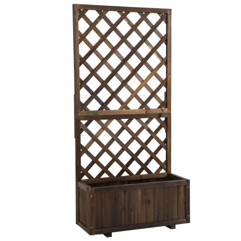 Outsunny Jardinieră de Exterior cu Spalier, Grilaj pentru Plante Cățărătoare și Ghiveci, 72.5x31.5x149.5 cm, Lemn Natural Disponibil imediat