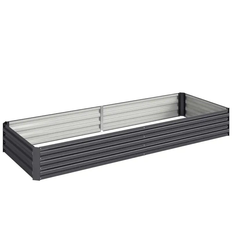 Calitate înaltă Outsunny Pat de grădină înălțat din metal pentru exterior, ideal pentru flori și legume, 241x90,5x30 cm, gri