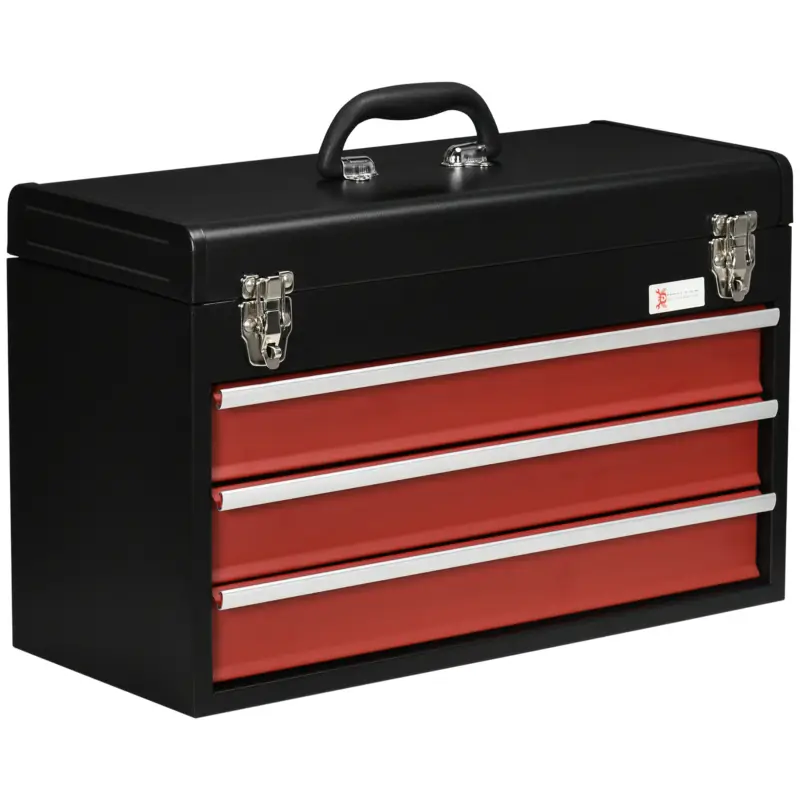 Promoție DURHAND Cufar cu 3 sertare pentru unelte, cutie de unelte metalica cu blocare, cutie de unelte portabila, 510mm x 220mm x 320mm