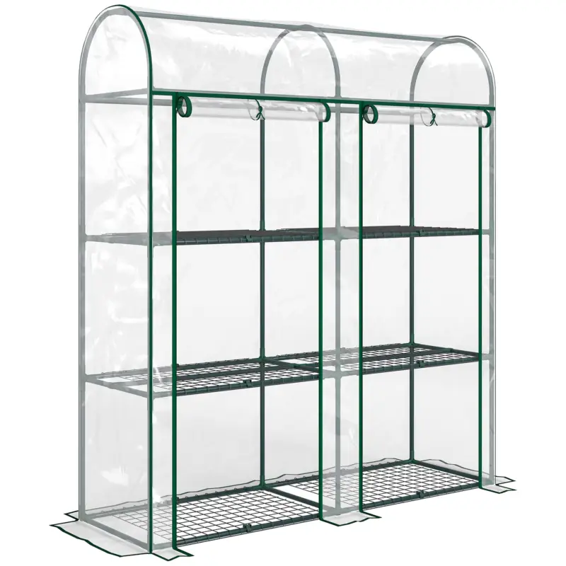 Popular Outsunny Seră mică cu 3 nivele 2 uși rulante cadru din oțel husă din plastic 143x46x164 cm transparentă
