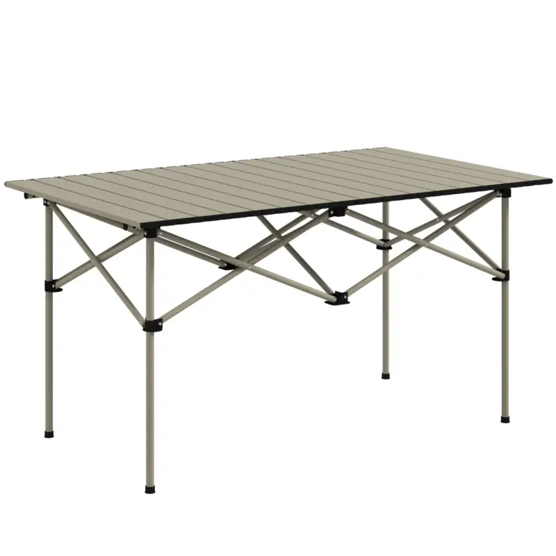 Outsunny Masă de camping pliabilă cu blat rulabil, masă de grădină din aluminiu pentru 2 persoane, 95 x 55 cm Khaki Discount