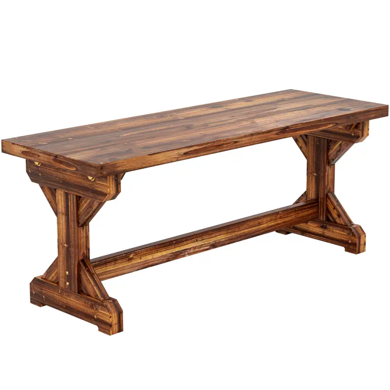 Retur gratuit Outsunny Bancă de Grădină cu 2 Locuri din Lemn de Brad cu Bază în Formă de X, Bancă Rustică pentru Exterior Fără Spătar, pentru Terasă, Balcon, 114L x 40l x 46Î cm, Carbonizată