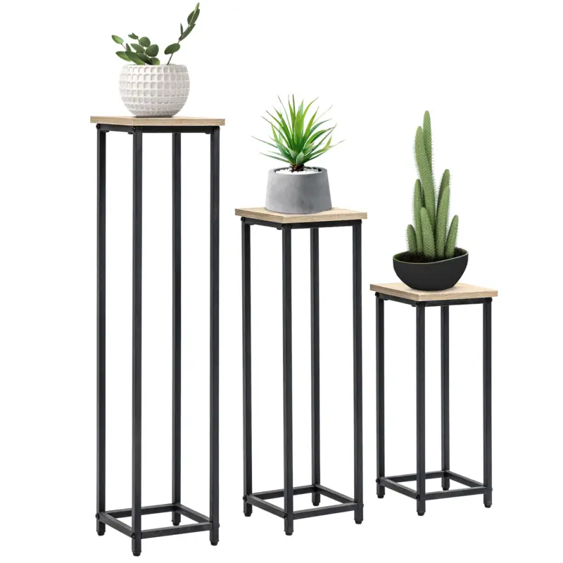 Plată sigură Outsunny Set de 3 suporturi pentru ghivece portplante patrate empilabile - 21 x 21 x 50/70/90 cm - otel
