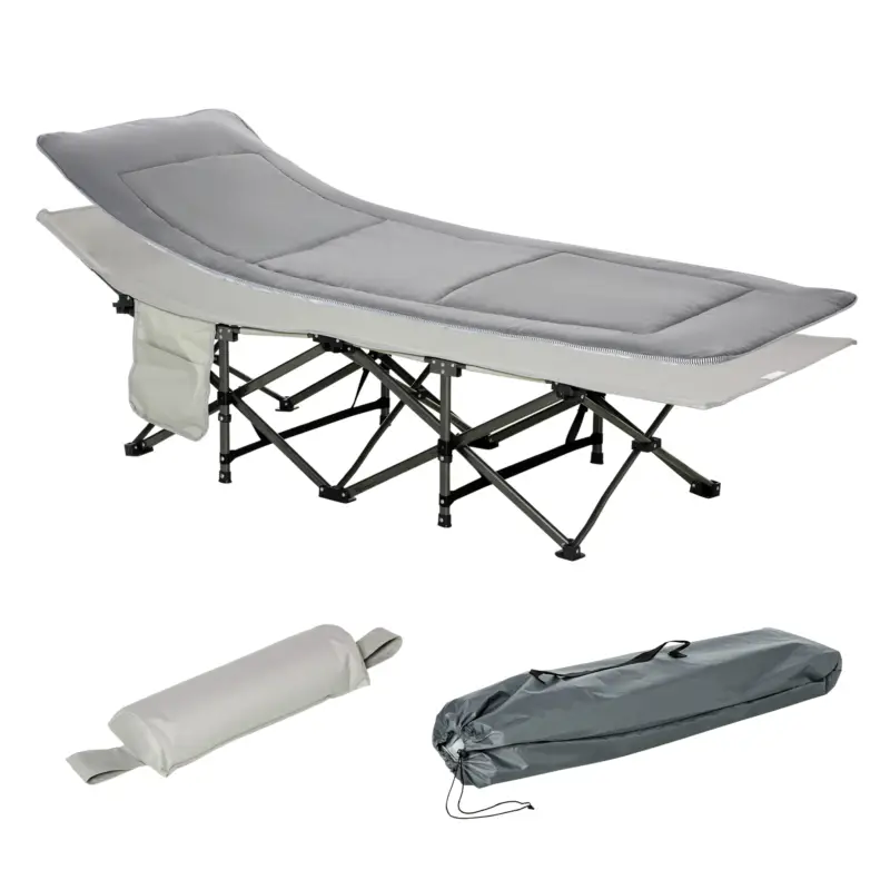 Mai ieftin Outsunny Pat Pliabil pentru Camping cu Buzunare de Depozitare și Geantă de Transport, Pat pentru Camping, 188x64.5x53 cm, Gri