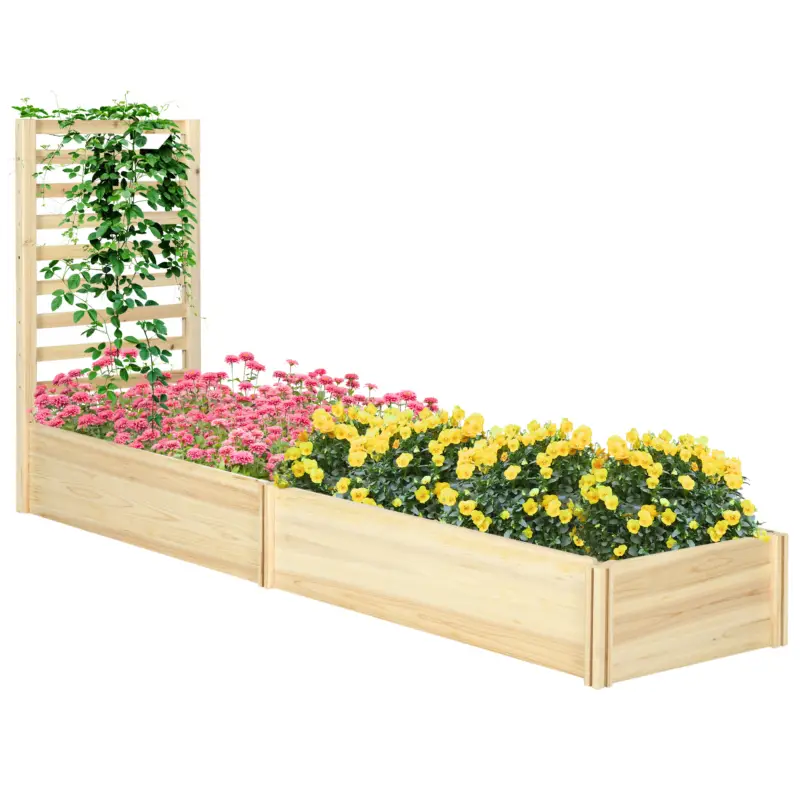 Chilipir Outsunny Jardinieră cu Spalier pentru Plante Cățărătoare și Bază Deschisă, din Lemn de Brad, 230x60x110 cm, Culoare Lemn