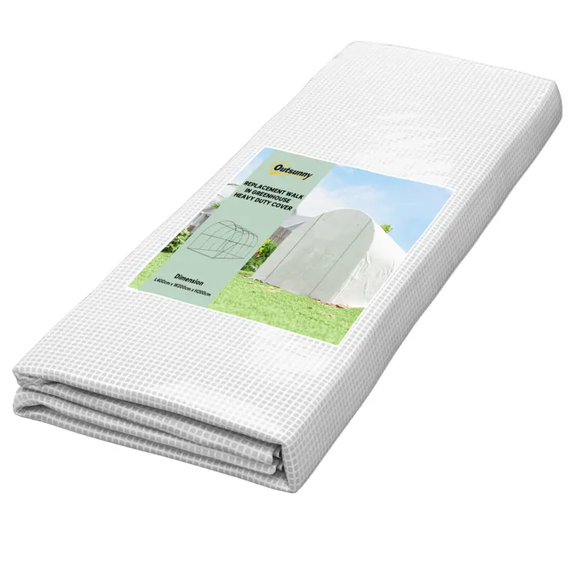 Outsunny Folie pentru seră 4 x 2 m, impermeabilă, învelitoare de grădină cu ușă, 8 ferestre, protecție UV, rezistentă la rupere, polietilenă, albă Livrare rapidă
