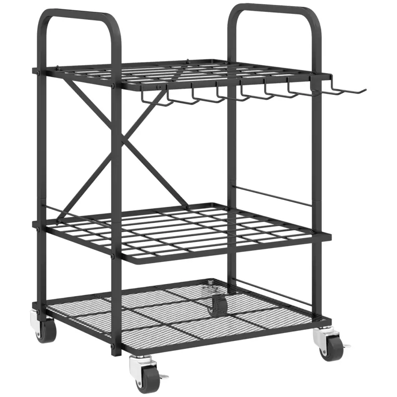 Outsunny Organizator de unelte de grădină, suport pentru unelte de grădină cu 40 compartimente pe 2 niveluri cu roți 57 x 48 x 70 cm negru Retur gratuit