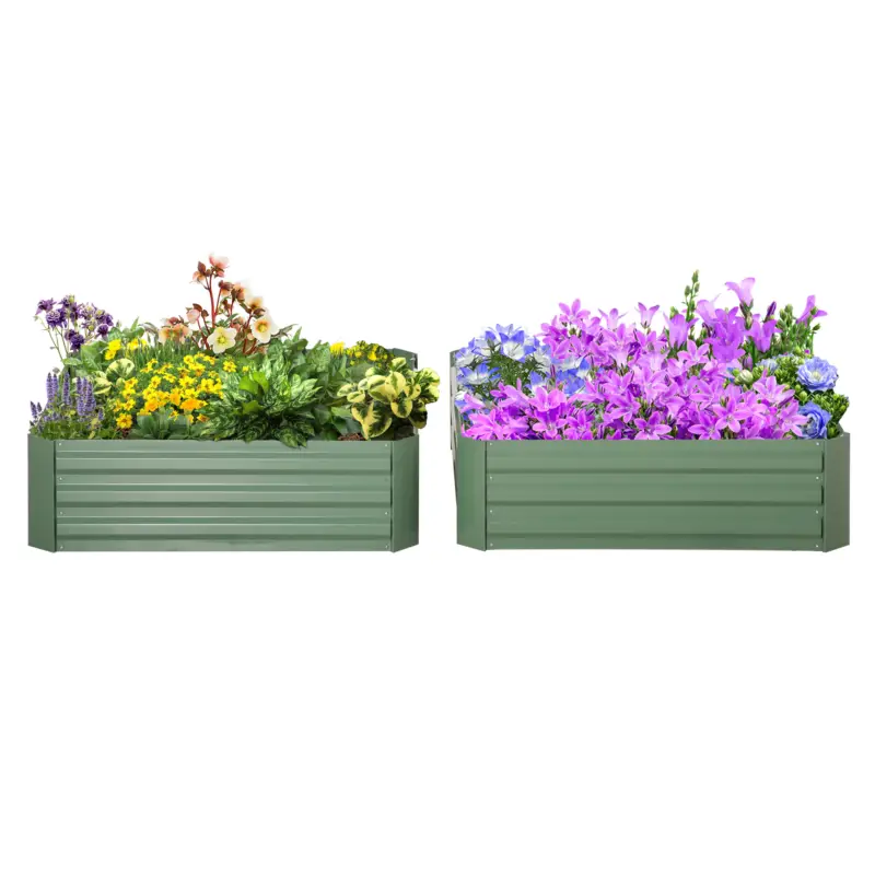Outsunny Set 2 Paturi de Gradina Înălțate din Oțel, Jardinieră de Grădină pentru Plante, Legume și Arbuști, 100x100 cm, Verde Reducere de preț