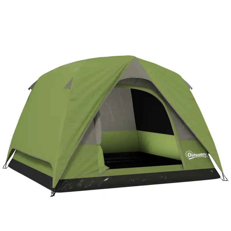 Outsunny Cort de Camping pentru 3 Persoane cu Buzunare și Geantă de Transport, 200x200x135 cm, Verde Cumpără acum