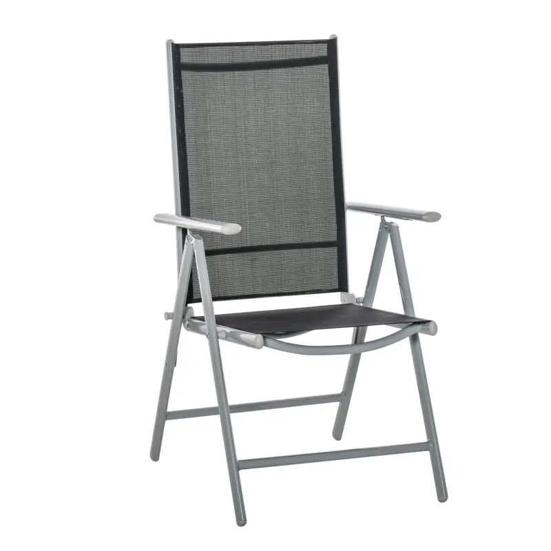 Livrare rapidă Outsunny Scaun de Gradina Pliabil cu Spatar Reglabil din Aluminiu, Negru 65x55x107cm
