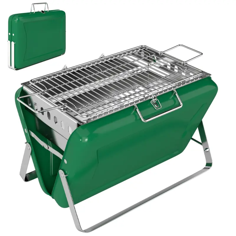 Outsunny Grătar pe cărbune pliabil, grătar portabil, mâner și picioare rabatabile, pentru grădină, terasă, camping, verde Ultima șansă