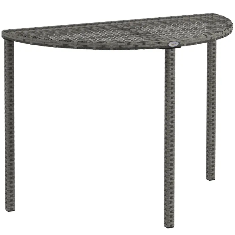 Premium Outsunny Masa de balcon, semi-rotundă, din poliratan metal, 100x50x74 cm, Gri