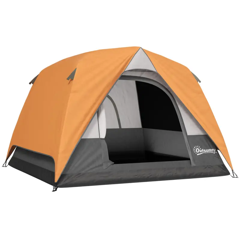 Outsunny Cort de Camping pentru 3 Persoane cu Buzunare Detașabile și Geantă de Transport, 200x200x135 cm, Portocaliu Vezi acum