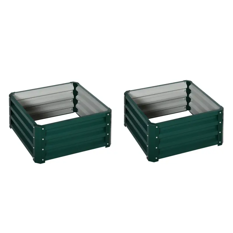 Doar azi Outsunny Set de 2 jardiniere înălțate, pătrat pentru grădină pentru legume, flori, oțel galvanizat 60 x 60 x 30,5 cm, verde