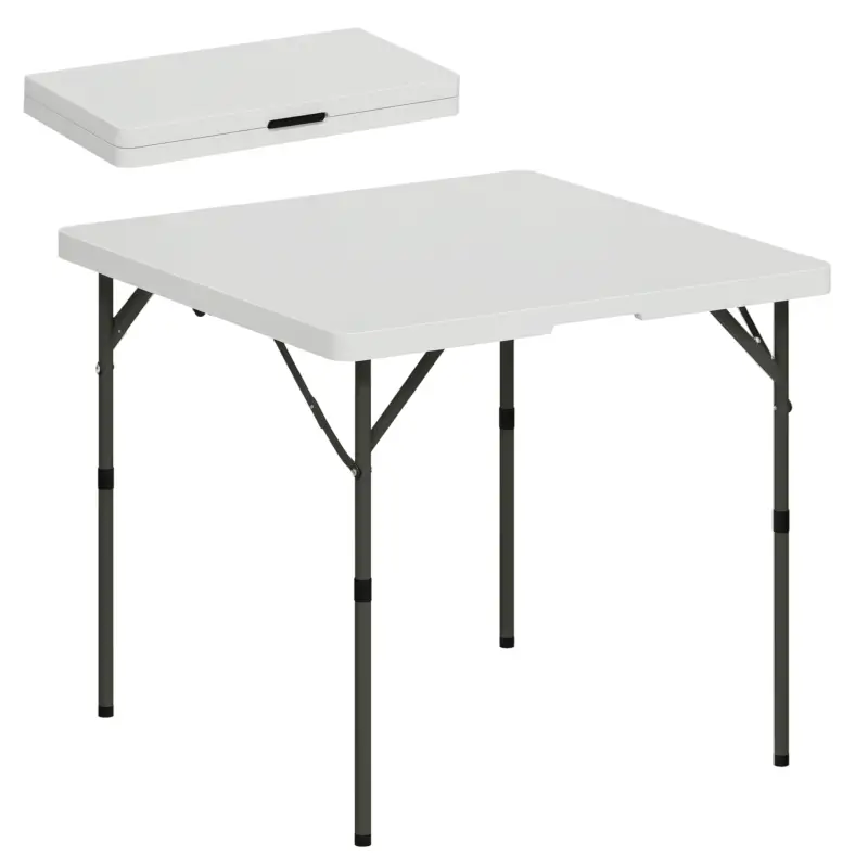 Outsunny Masă de Camping Pliabilă cu 2 Înălțimi Reglabile, din HDPE și Metal, 86x86x74 cm, Alb Ofertă limitată
