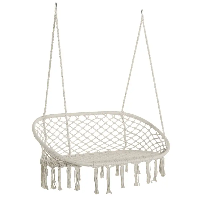 Doar azi Outsunny Hamac Balansoar pentru Gradina si Casa cu 2 Locuri din Macramé Alb Crem, Fără Pernă