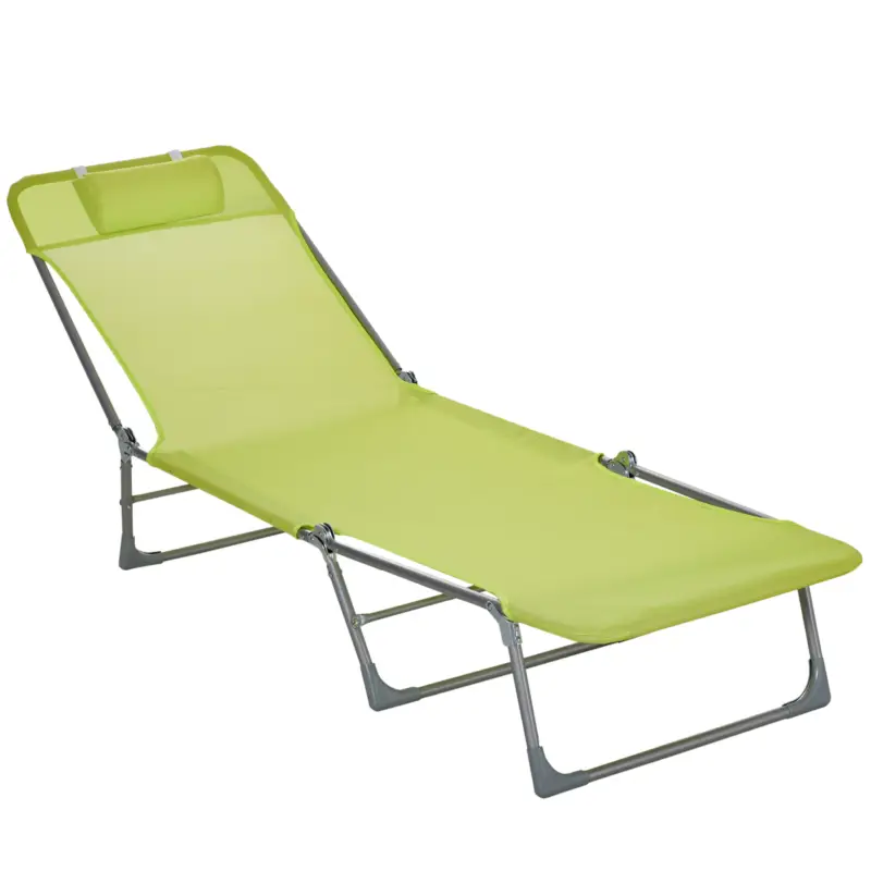Outsunny Șezlong reclinabil pliabil cu pernă, spătar reglabil în 5 trepte, verde Promoție