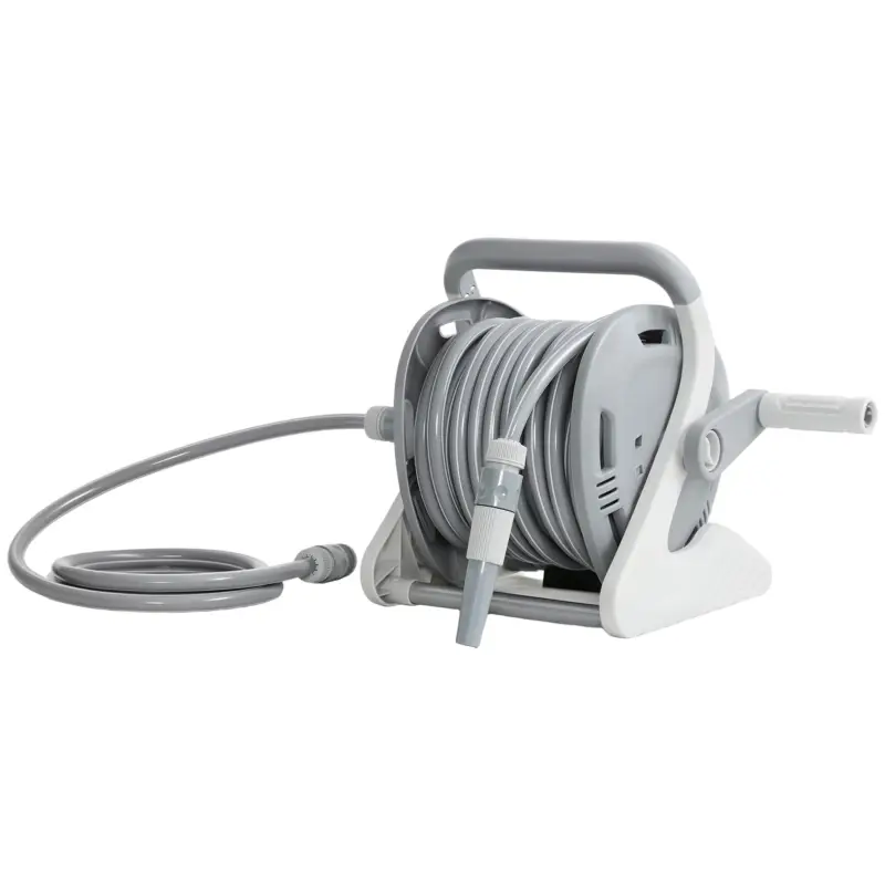 Super ofertă Outsunny Tambur furtun udare montat pe perete 20+2 m x Ø 15 mm, Devidor portabil pentru furtunuri, Duză cu 2 moduri, Gri