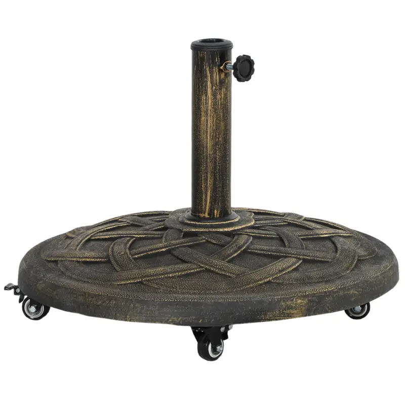 Promoție Outsunny Bază pentru Umbrelă din Rășină de 20 kg, Rotundă, cu Roți și Frâne, Bronz