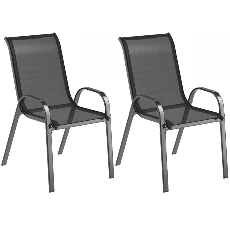 Reducere Outsunny Set de 2 Scaune de Exterior pentru Prânz, Scaune Suprapozabile cu Spătar Înalt, Plasă Respirabilă pentru Grădină sau Terasă, Negru
