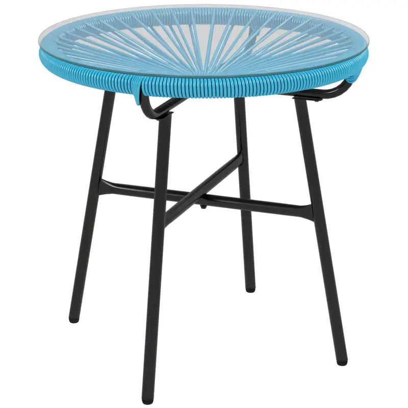 Outsunny Masă de cafea rotundă de grădină din rășină imitând rattanul metal și blat sticlă temperată Ø 50 x 50H cm Livrare expres