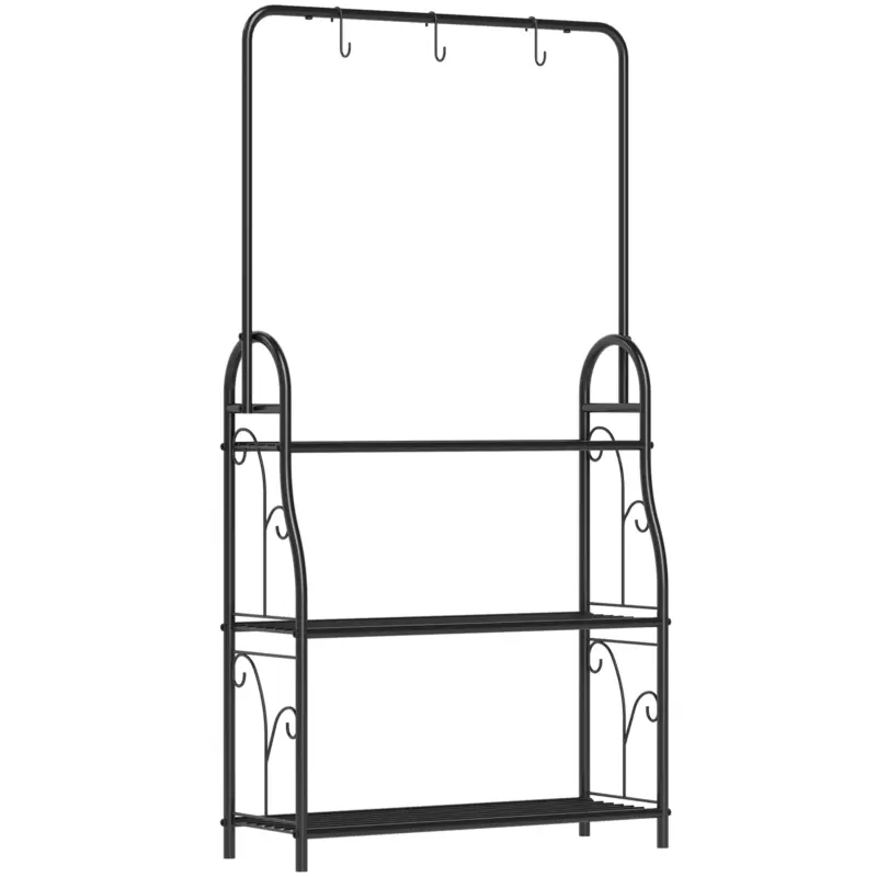 Outsunny Suport pentru plante cu 3 niveluri și 3 cârlige, din metal, 162x221.5x163 cm, negru Retur gratuit