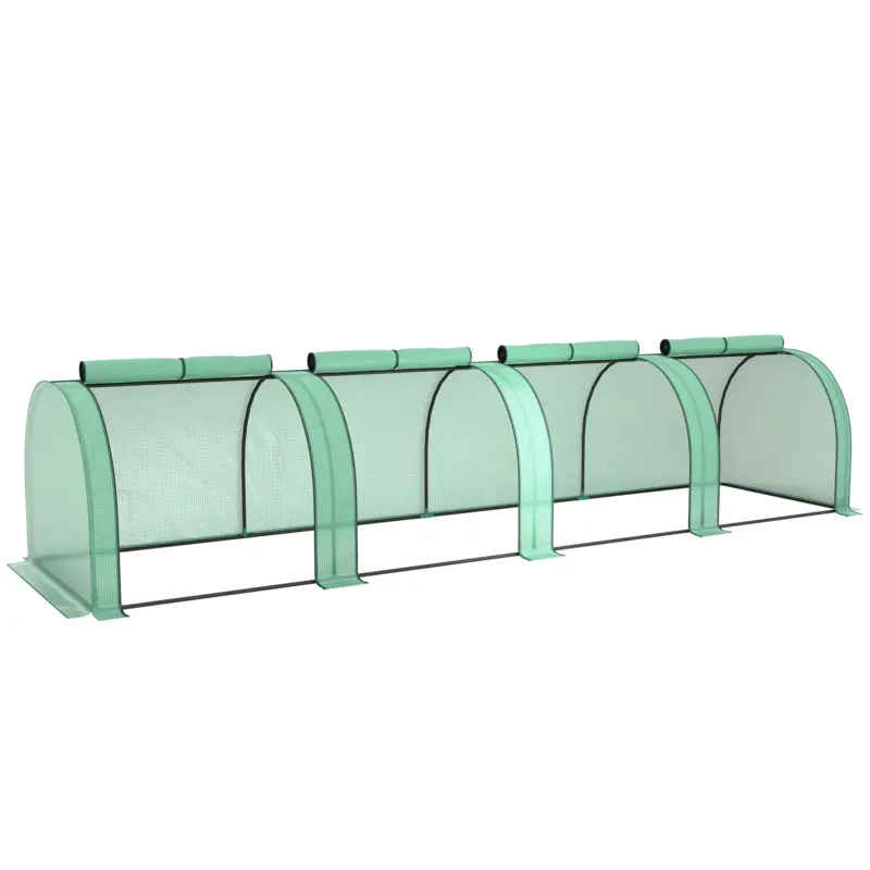 Outsunny Seră Tip Tunel din Oțel și Plastic Impermeabil Anti UV cu 4 Uși, 395x100x80 cm, Verde Noutate