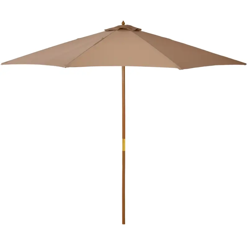 Super ofertă Umbrelă de Grădină Outsunny 3 m cu Stâlp din Lemn, 8 Traverse și Parasol din Poliester, Kaki