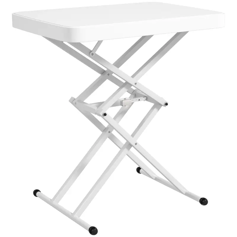 Outsunny Masă auxiliară de grădină pliabilă din HDPE, masă pliabilă pentru exterior cu înălțime reglabilă în 5 trepte, 65 x 45 x 70 cm alb Livrare rapidă