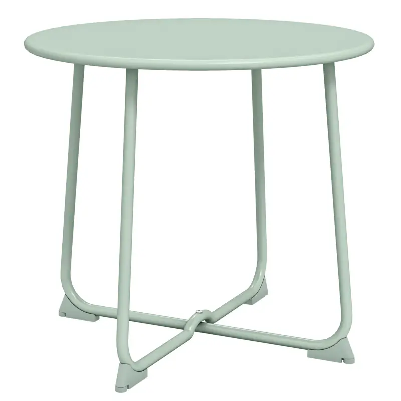 Calitate înaltă Outsunny Masă de cafea de exterior pentru 2 persoane, masă de grădină rotundă cu bază în X și structură metalică, Ø 50 x 45,5 cm verde închis