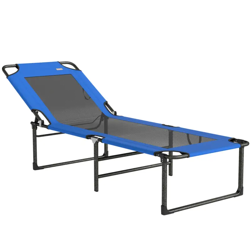 Ieftin Outsunny Șezlong Pliabil, Spătar Reglabil pe 4 Poziții, Mânere pentru Transport, Culoare Albastru