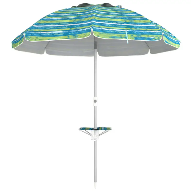 Retur ușor Outsunny Umbrelă de plajă înclinabilă rotundă Ø 190 cm - masă cu suport pentru pahare - sac de transport inclus, protecție UV50+