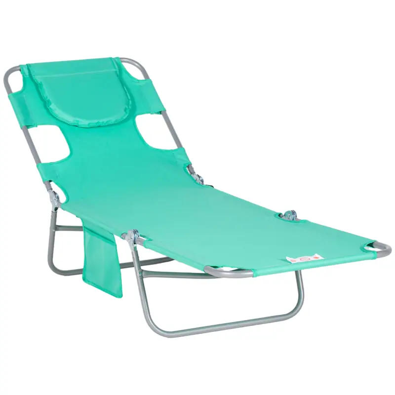 Outsunny Șezlong de grădină, fotoliu cu orificiu pentru față căptușit, saltea de masaj pentru exterior, buzunar lateral, material textil, metal, Grün Ultima șansă