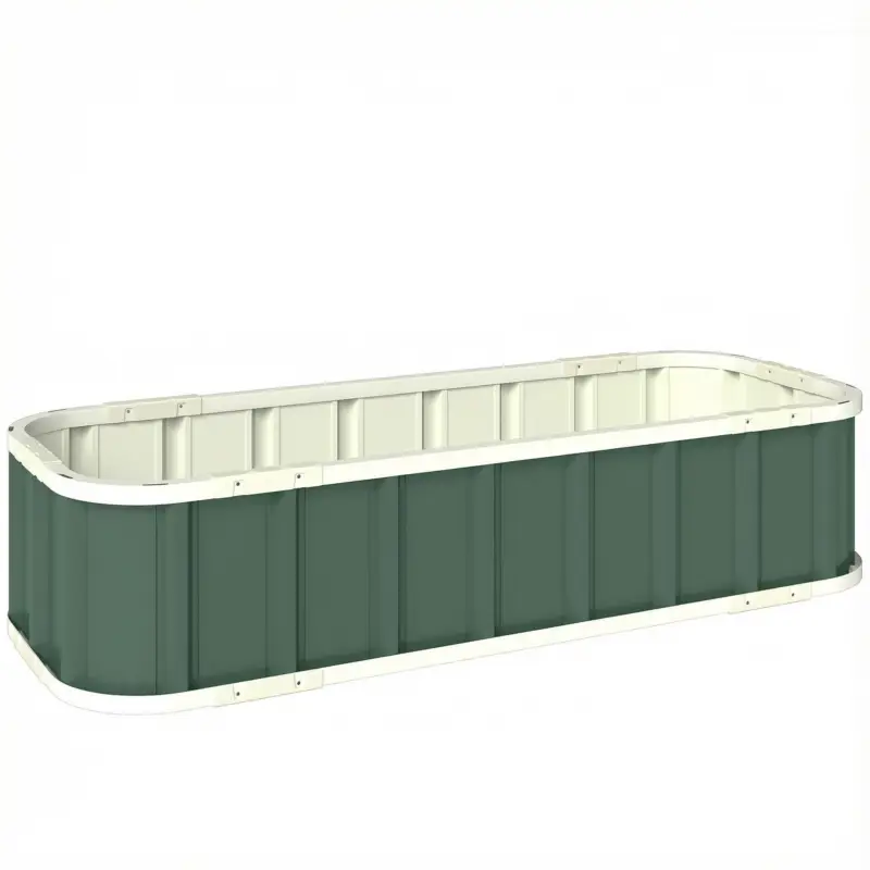 Ofertă limitată Outsunny Pat ridicat din oțel, recipient de plantare cu încuietori click, margine pliată 136 x 52 x 31 cm Verde deschis