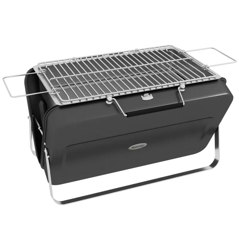 Livrare expres Outsunny Mini grătar cu cărbune BBQ portabil cu carcasă de valiză grătar de masă pliabil pentru grădină, camping, picnic negru