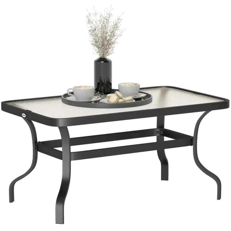 Noutate Outsunny Măsuță de Cafea pentru Exterior cu Blat din Sticlă Securizată, 95x55x46 cm, Negru