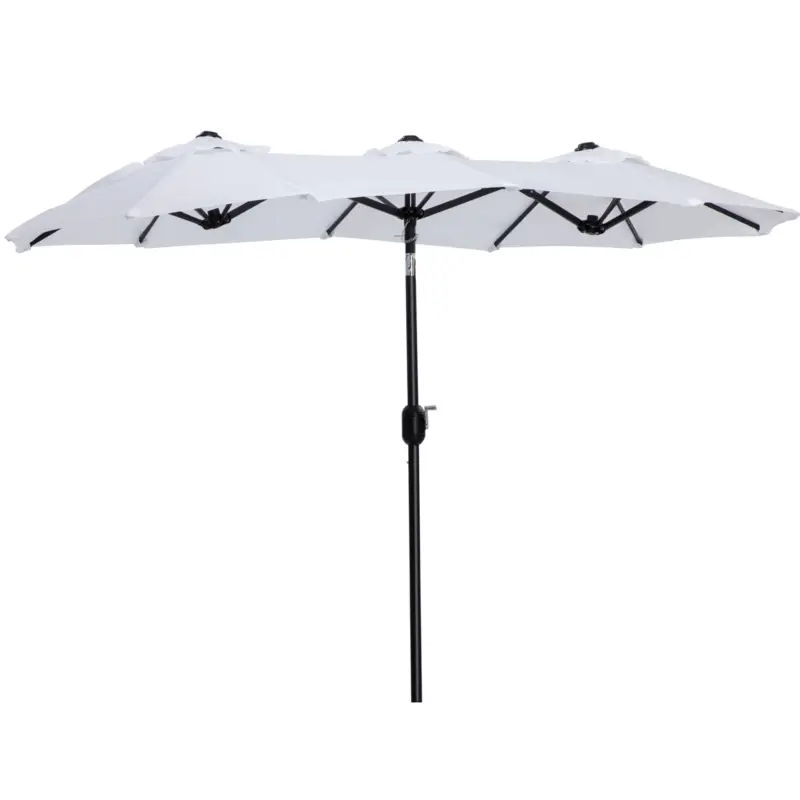 Super ofertă Outsunny Umbrela de soare de gradina basculabila dubla cu deschidere cu manivela, copertina cu orificii cu ventilatie si 12 nervuri, 295x152x222cm, alb
