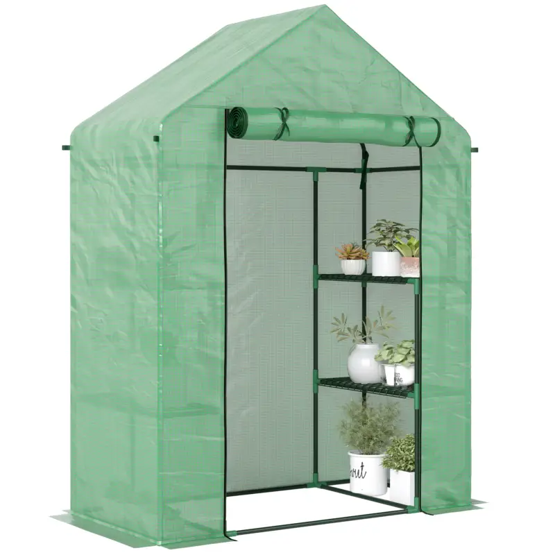 Outsunny Sera de Gradina din Otel si Plastic PE cu 4 Rafturi, Franghii si TarusiInclusi, 141x72x191 cm, Verde Reduceri