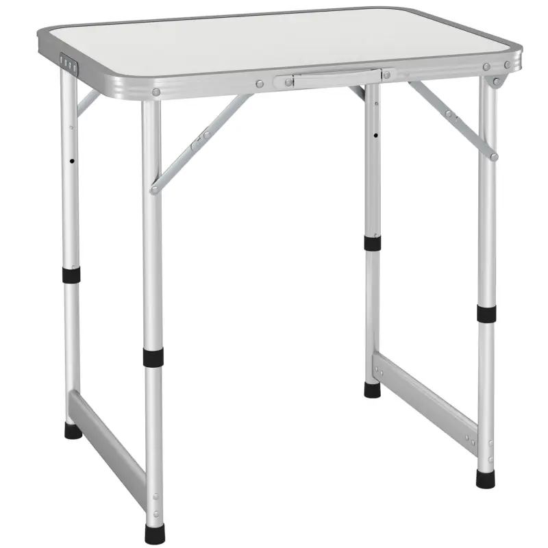 Outsunny Masă de Camping Pliabilă, Masă Universală, Masă de Transport pentru Grădină, Aluminiu, Alb 60 x 45 x 47,5/64 cm Calitate înaltă