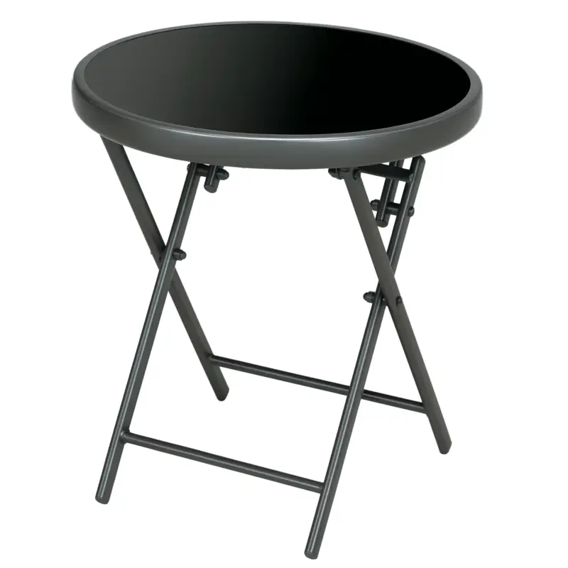 Livrare expres Outsunny masă joasă pliabilă auxiliară, blat din sticlă securizată, structură din oțel, rotundă Ø 45 x 50 cm, negru