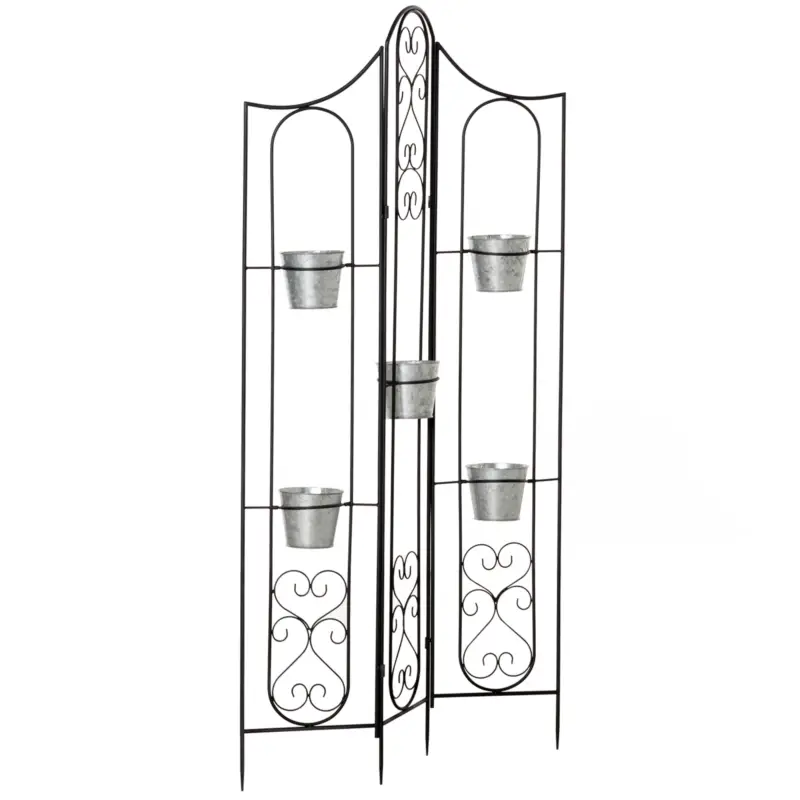 Disponibil imediat Outsunny Suport vertical pentru plante, pliabil cu 5 ghivece pentru exterior, din metal, 82x12.5x150cm, negru